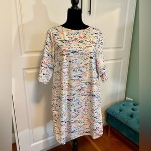 COS multicolor watercolor print casual short sleeve midi dress top size 6